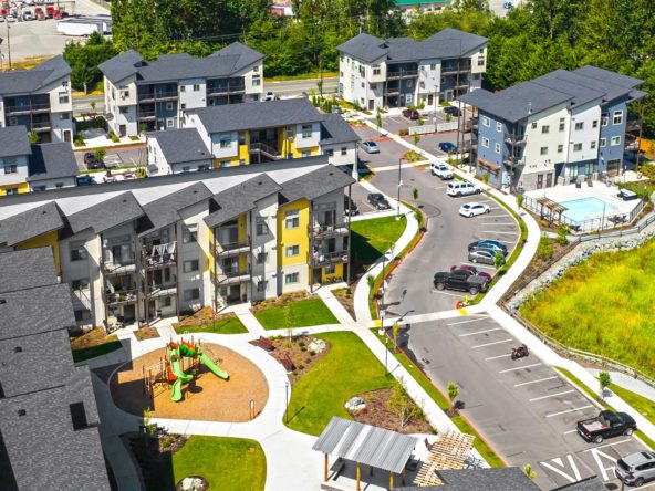 Aerial view of Centennial park apartment buildings